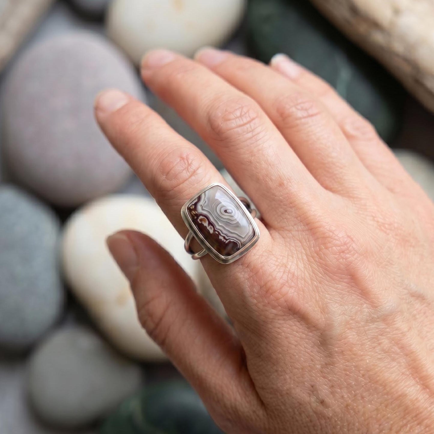 Laguna Lace Agate Ring - .925 Sterling Silver - Size 7.5