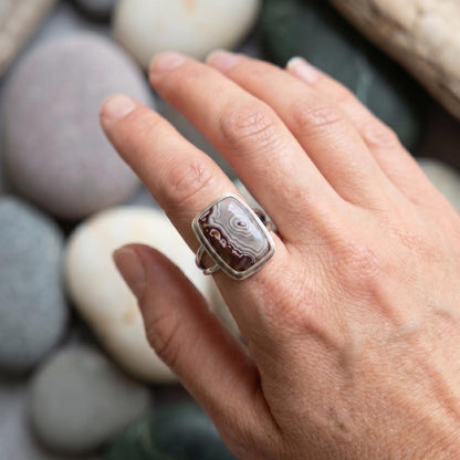 Laguna Lace Agate Ring - .925 Sterling Silver - Size 7.5