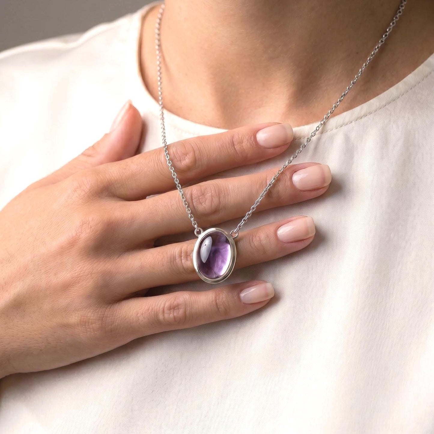 Amethyst Necklace - Purple Amethyst Pendant - Sterling Silver Chain Included