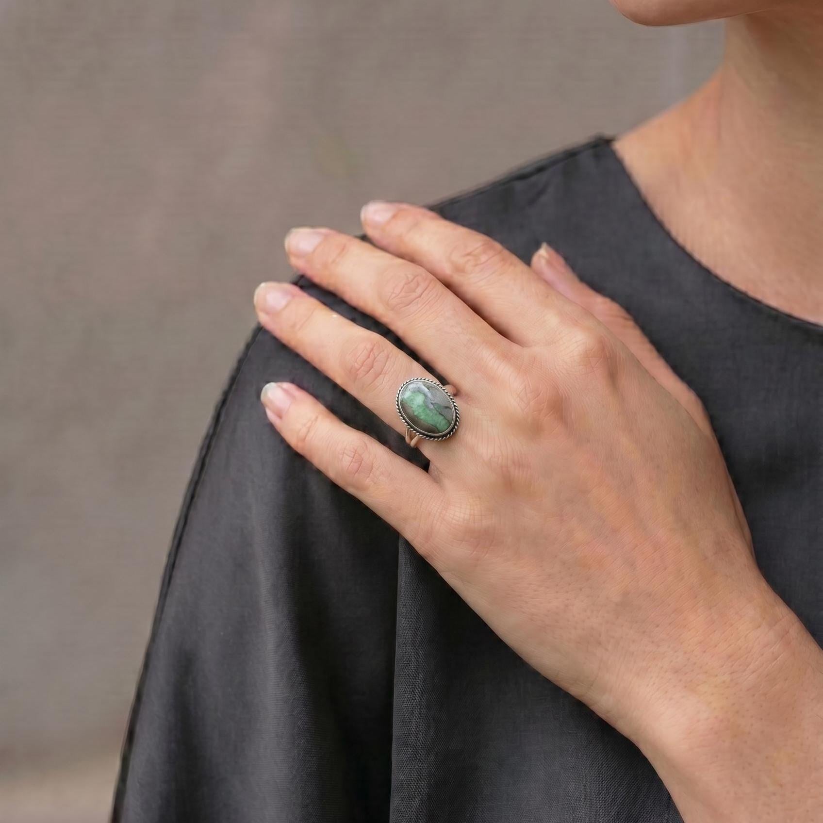 Green Variscite Sterling Silver Ring - Silversmith Boho Jewelry