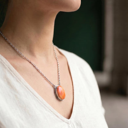 Spiny Oyster Pendant - Spiny Oyster Necklace - Chili Red Pendant - .925 Sterling Silver