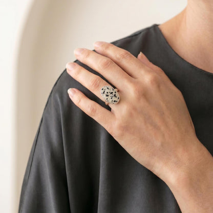 Choose your Big Oval Dalmatian Jasper Ring – Sterling Silver Spotted Stone