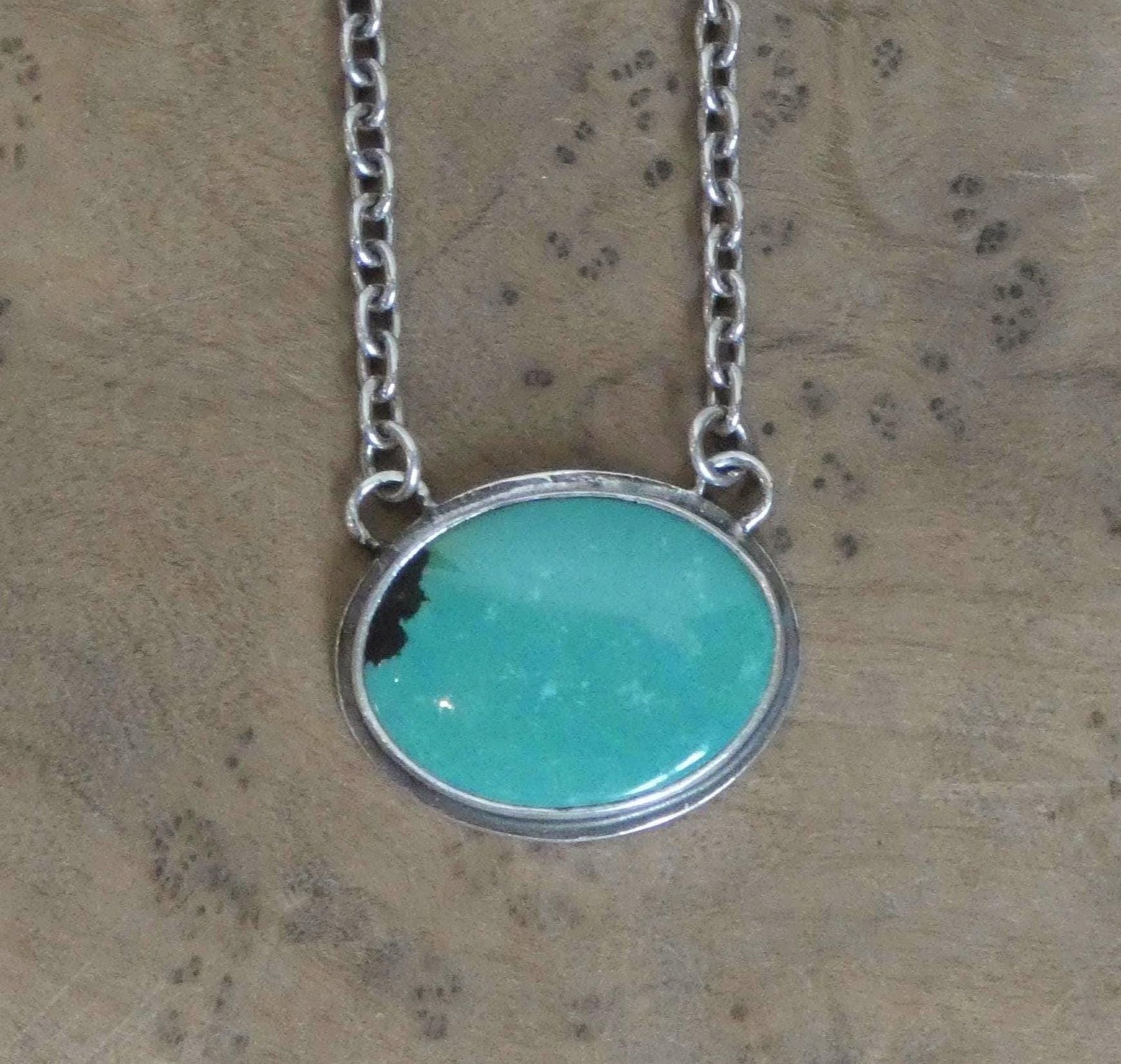 Turquoise Necklace with Chain - Sterling Silver