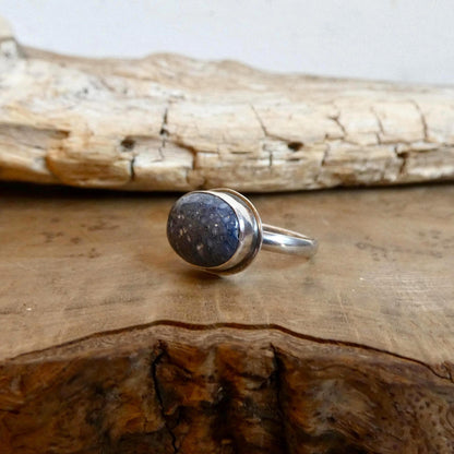 Sterling Silver Blue Sponge Coral Ring – East West Oval Stone