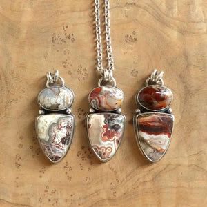 Crazy Lace Agate 2 Stone Pendant - Choose Your Sterling Silver Pendant