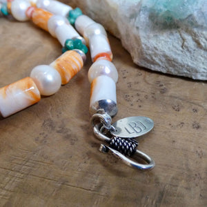 Orange Spiny Oyster Shell Turquoise Necklace -Sterling Silver