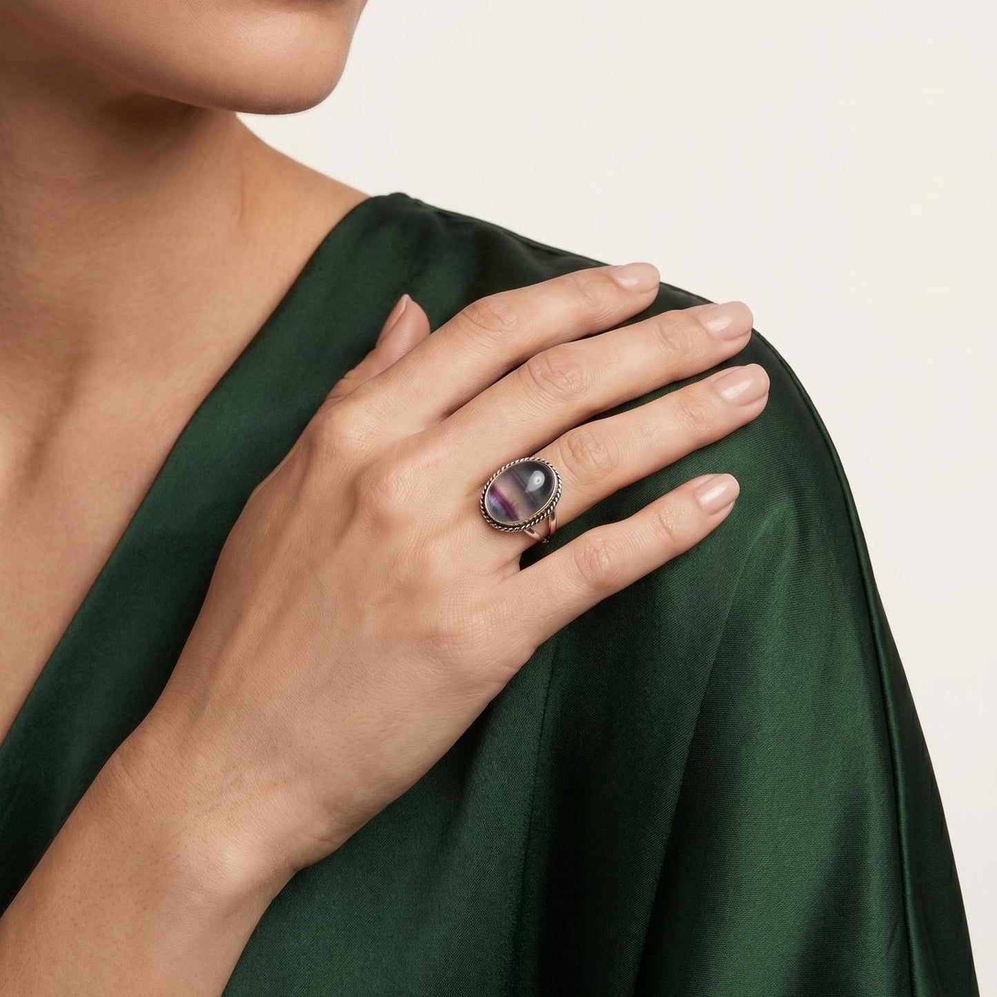 Custom Rainbow Fluorite Boho Ring - .925 Sterling Silver - Choose Your Stone
