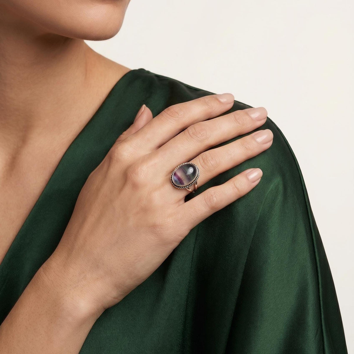 Rainbow Fluorite Boho Ring | Sterling Silver