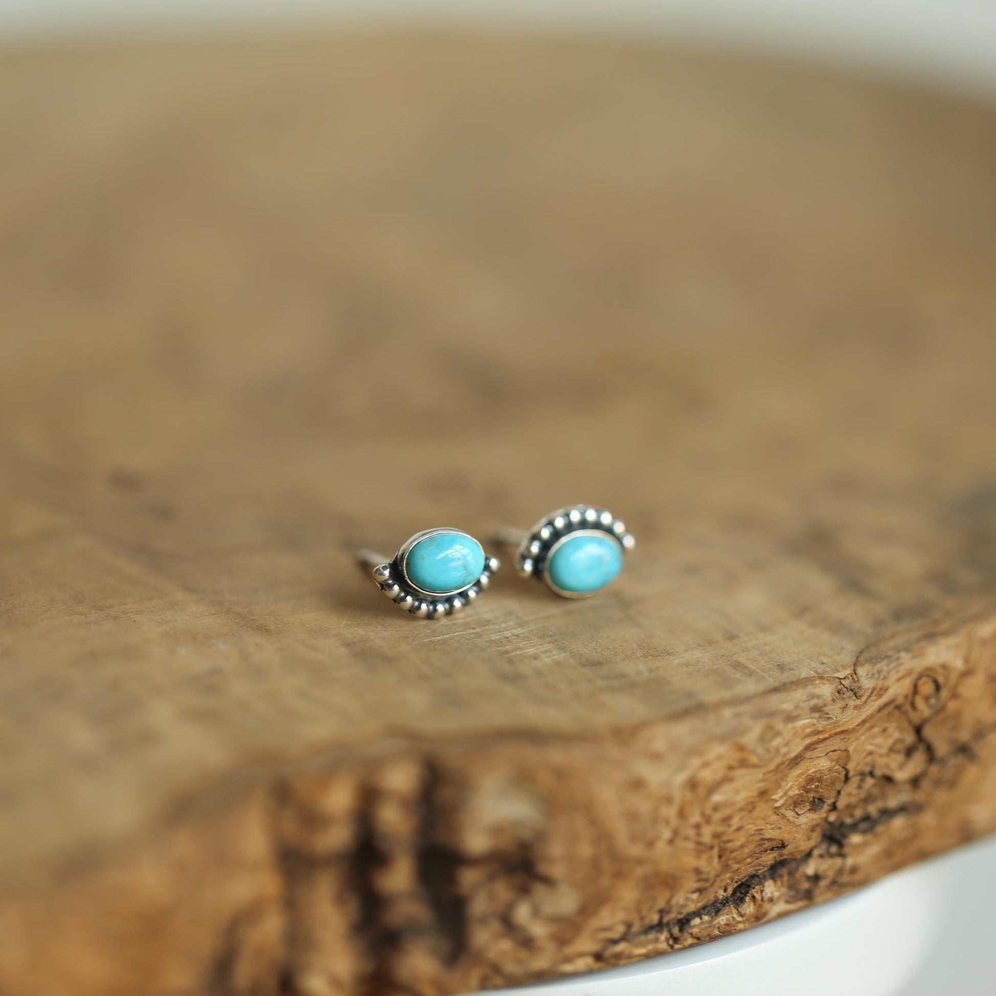 American Turquoise Sterling Silver Stud Earrings - Silversmith Jewelry