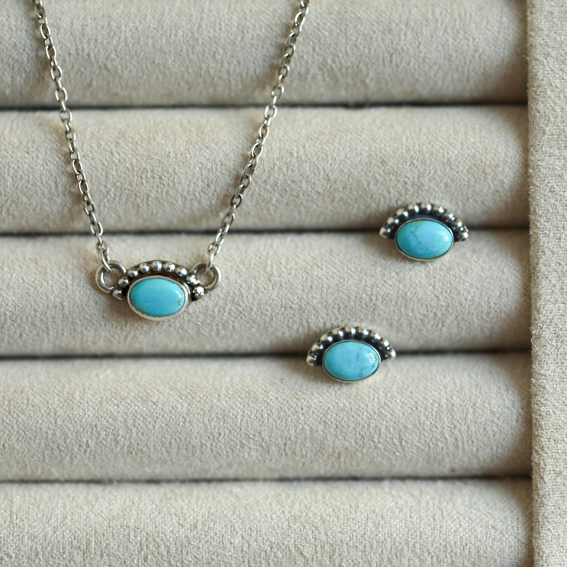 American Turquoise Sterling Silver Stud Earrings - Silversmith Jewelry