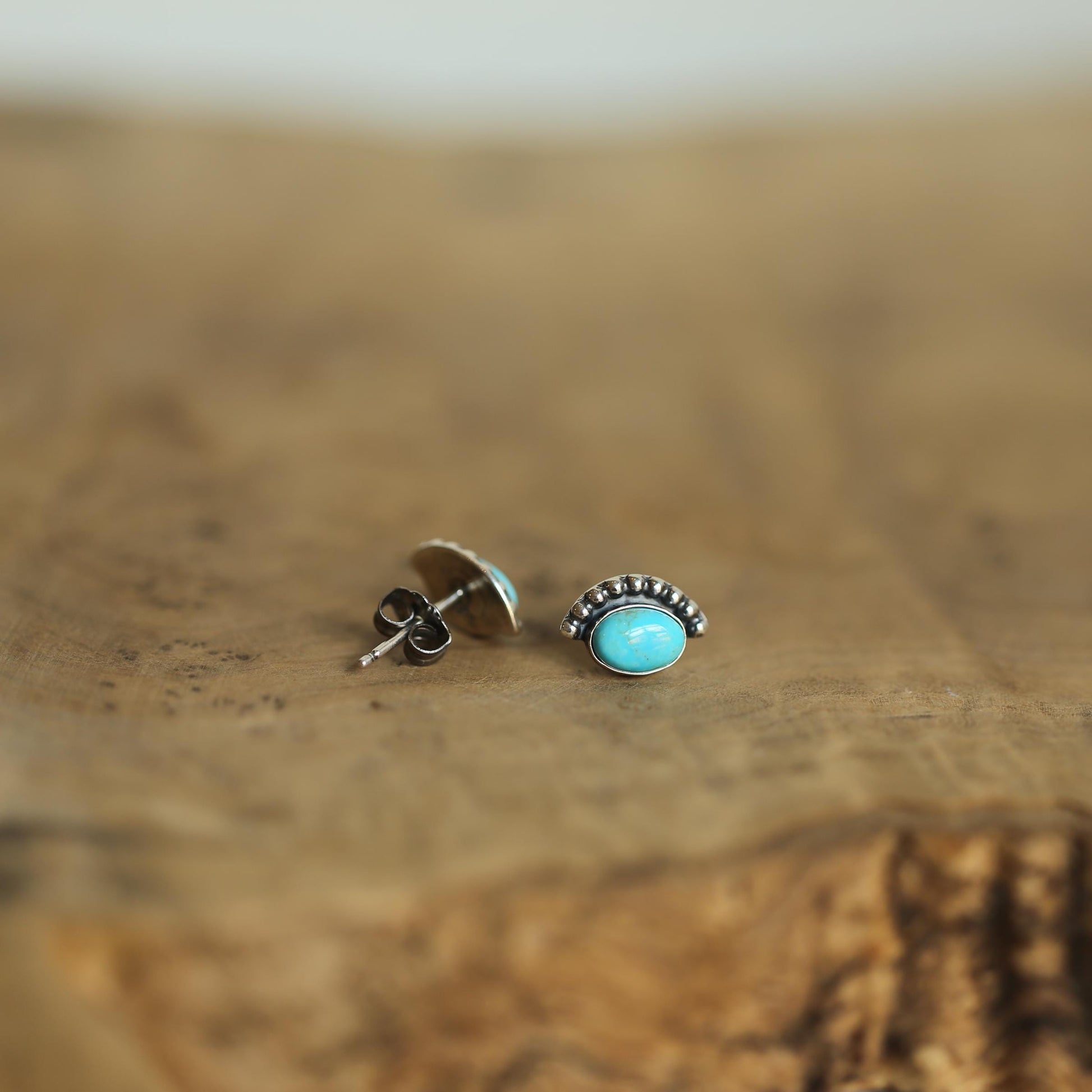 American Turquoise Sterling Silver Stud Earrings - Silversmith Jewelry