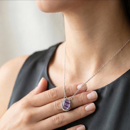 Sterling Silver Rainbow Fluorite Pendant - Silversmith Necklace