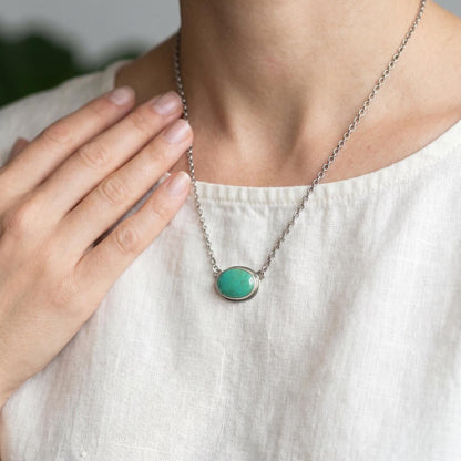 Oval Turquoise Pendant Necklace – Sterling Silver Boho Chain