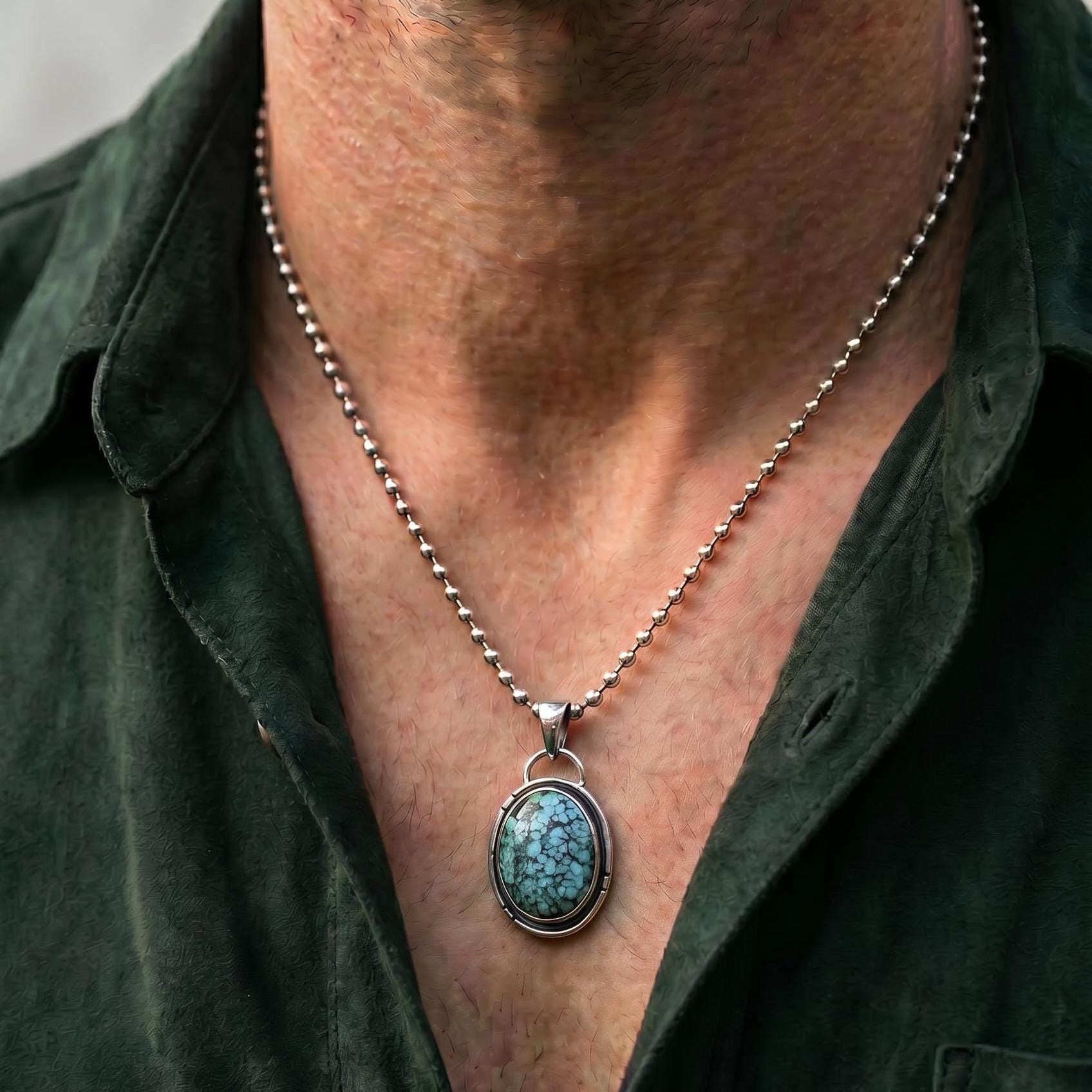 Choose Your Western Chisel Notched Turquoise Pendant - Optional Sterling Silver Chain