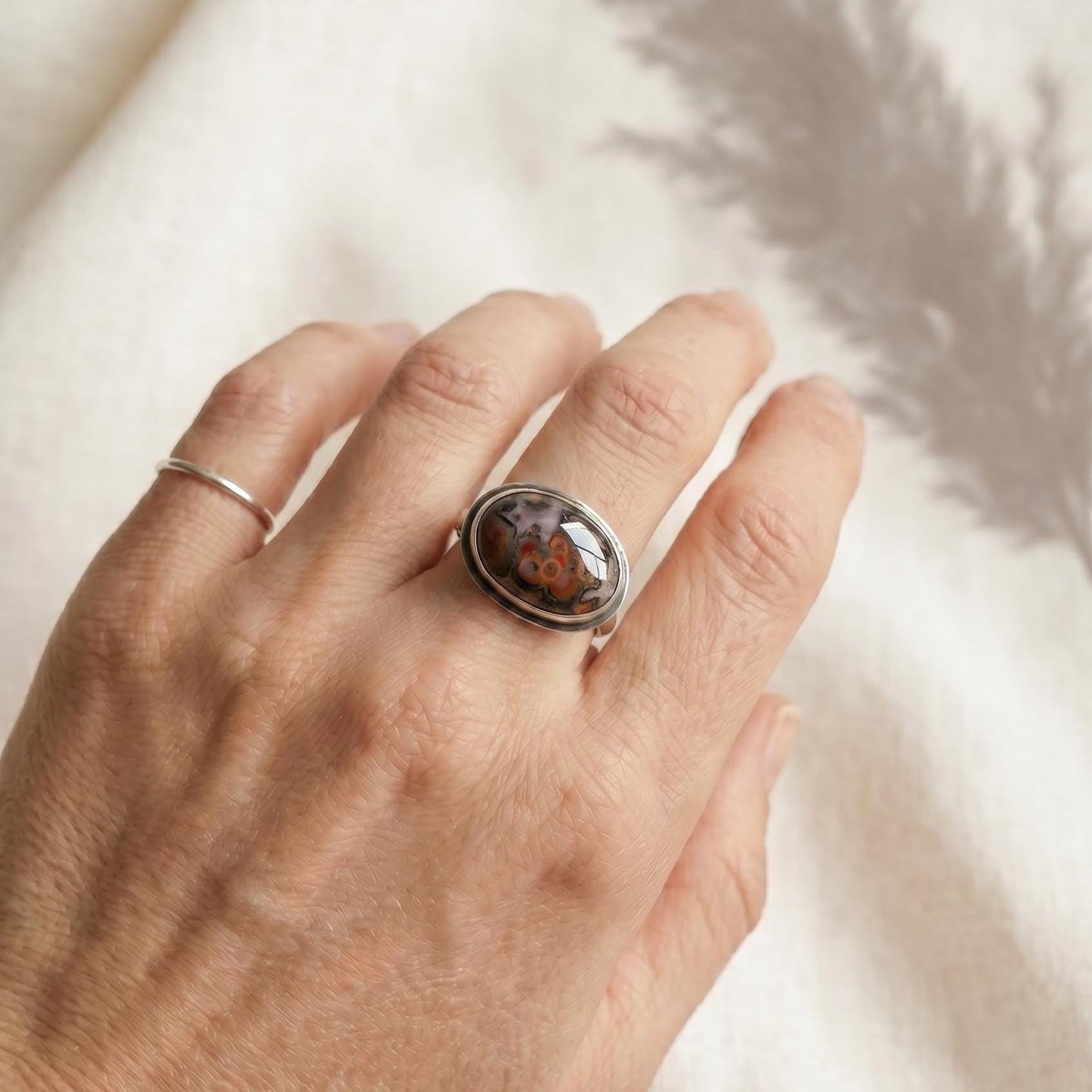 Custom Leopardskin Jasper East West Oval Ring – Handmade Boho Statement Ring