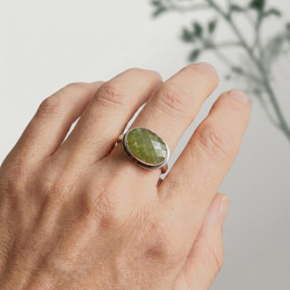 Green Garnet Stacker Ring - Sterling Silver - East West Ring
