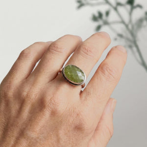 Green Garnet Stacker Ring - Sterling Silver - East West Ring