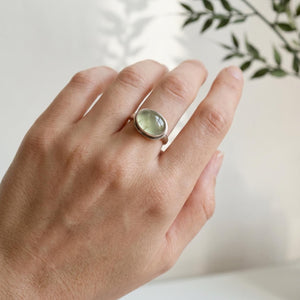 Green Prehnite Quartz East West Oval Ring - size 6 1/4 - Silversmith Ring