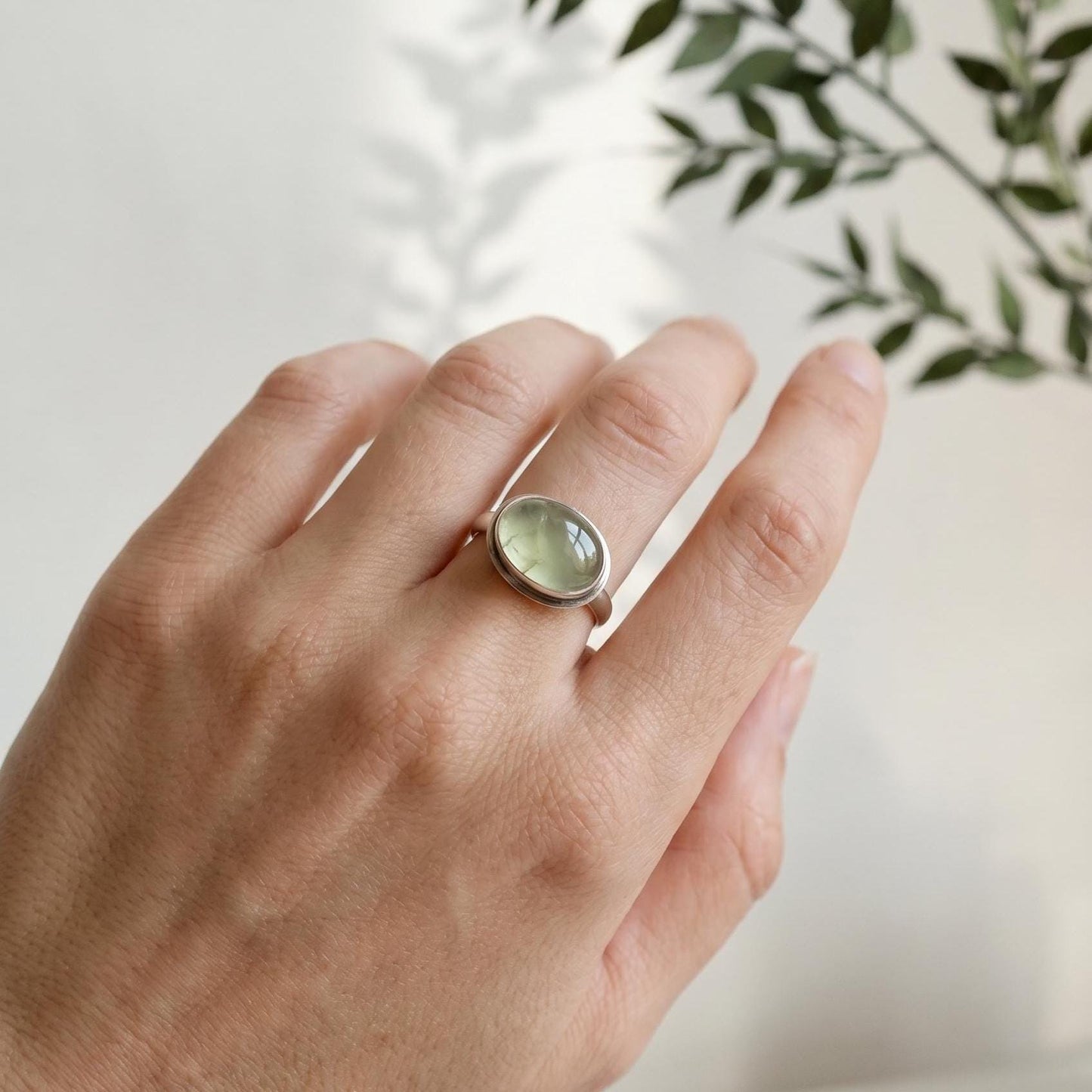 Green Prehnite Quartz East West Oval Ring - Silversmith Ring