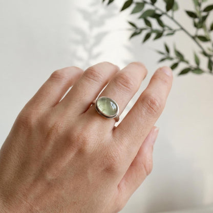 Green Prehnite Quartz East West Oval Ring - Silversmith Ring