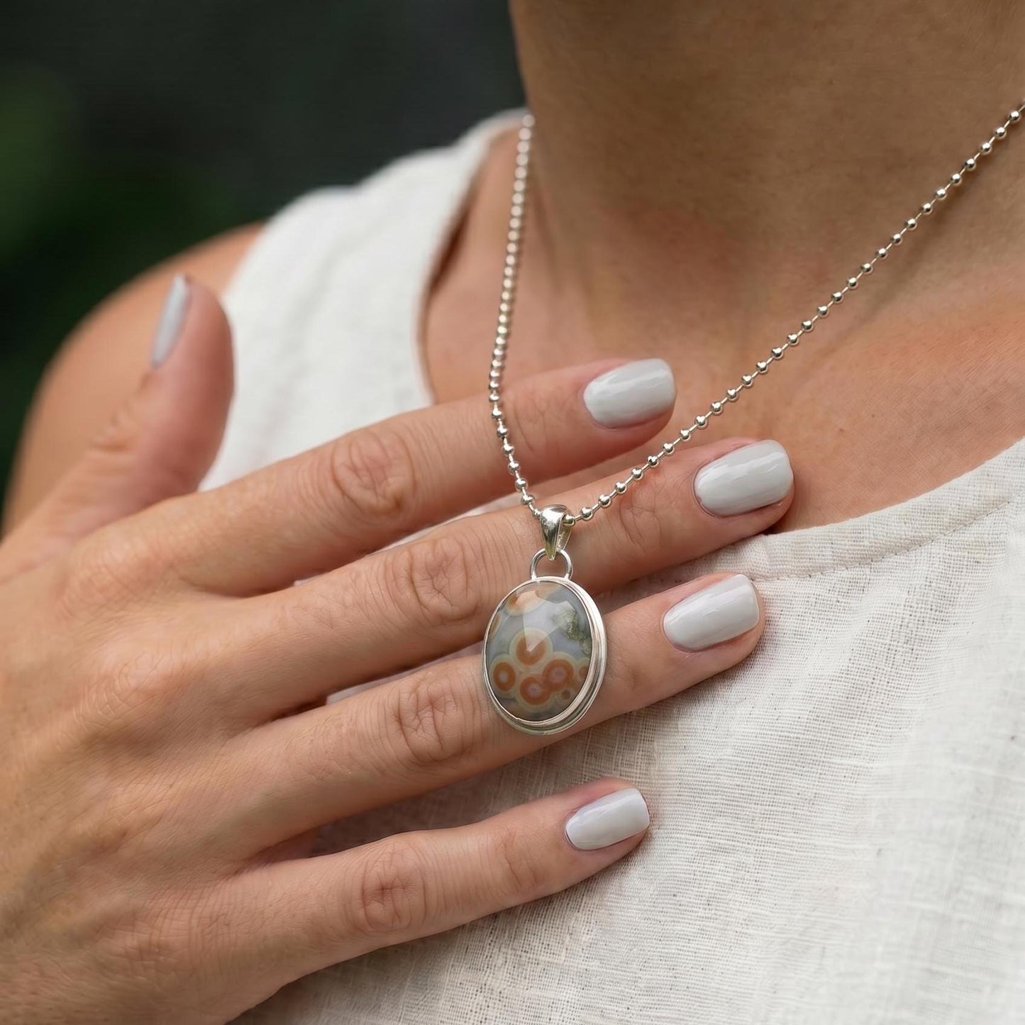 Custom Ocean Jasper Pendant - Rose Cut Stone, Sterling Silver