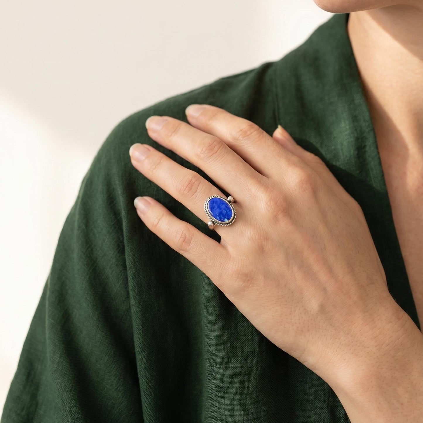 Sterling Silver Lapis Lazuli Ring - Silversmith Boho Jewelry