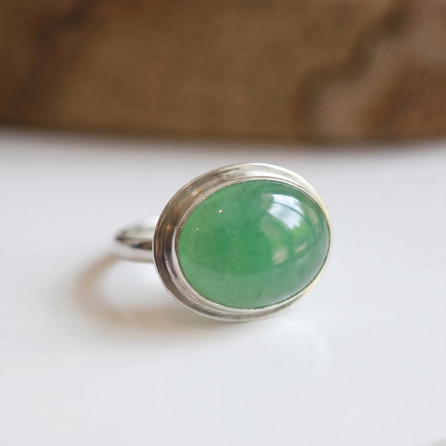 Green Jade Ring - East West Burma Jade - Sterling Silver
