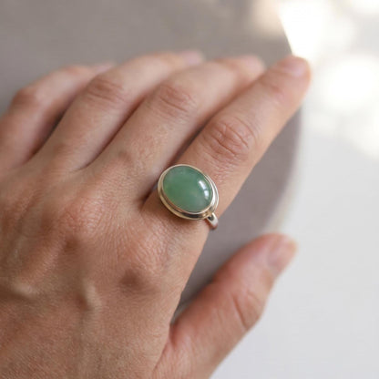 Green Jade Ring - East West Burma Jade - Sterling Silver