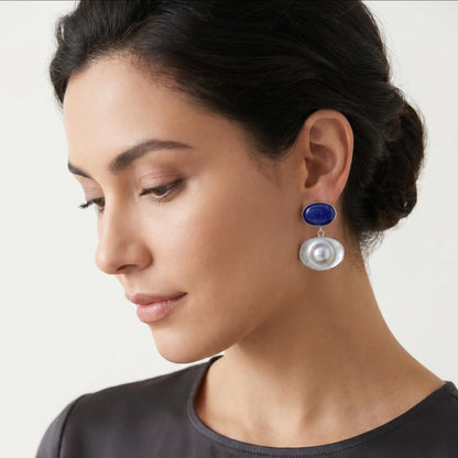 Sterling Silver Lapis Lazuli Mabe Pearl Drop Earrings – Silversmith OOAK