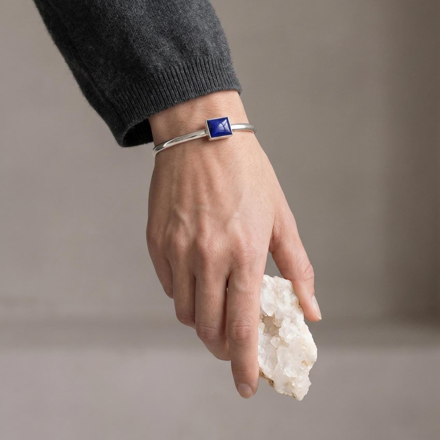 Sterling Silver Lapis Lazuli Cuff Bracelet – Deep Blue Gemstone Bangle