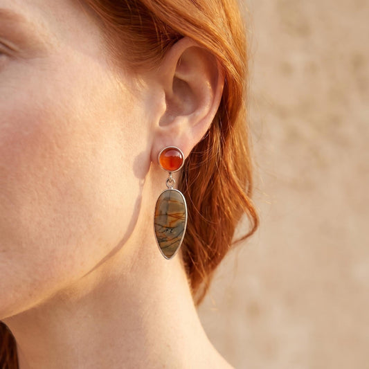 Red Creek Jasper and Carnelian Post Drop Earrings - Choose Your Pair - Sterling Silver