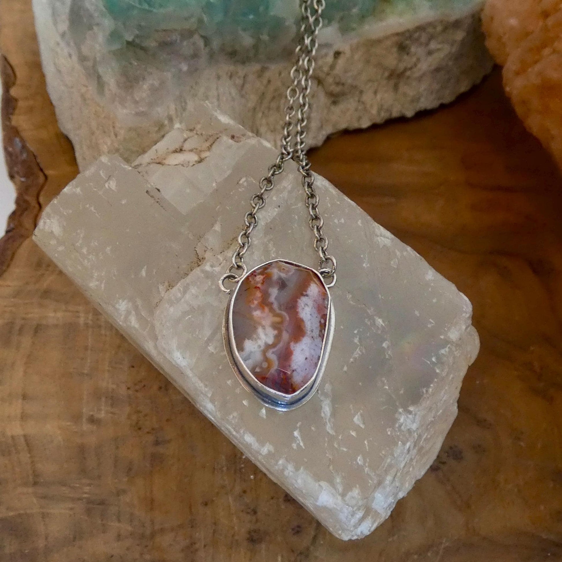 Choose Your Vertical Laguna Lace Agate Necklace - Sterling Silver