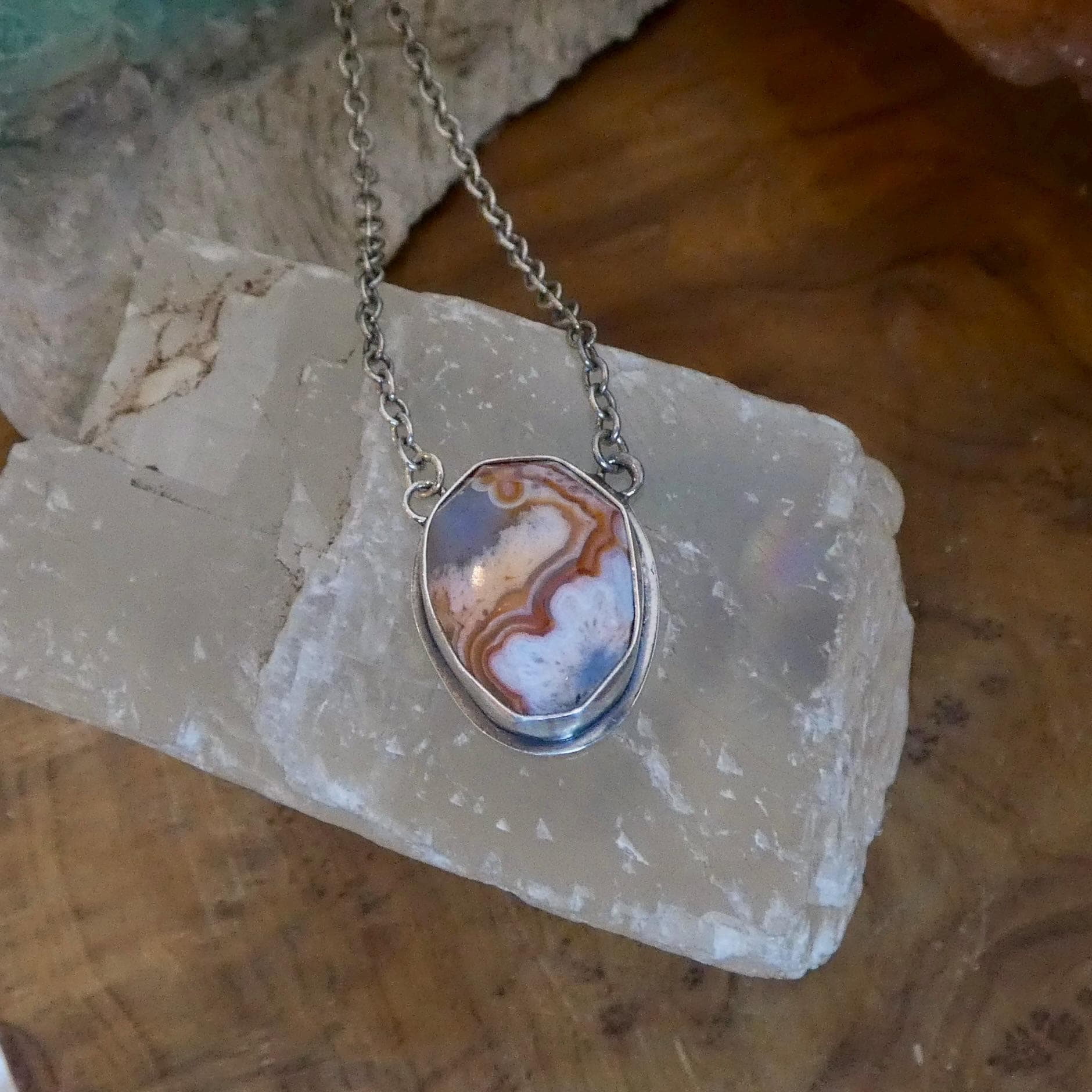 Choose Your Vertical Laguna Lace Agate Necklace - Sterling Silver