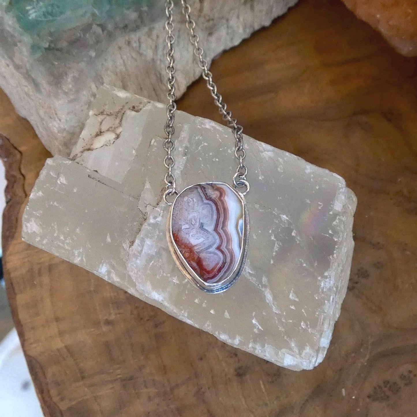 Choose Your Vertical Laguna Lace Agate Necklace - Sterling Silver