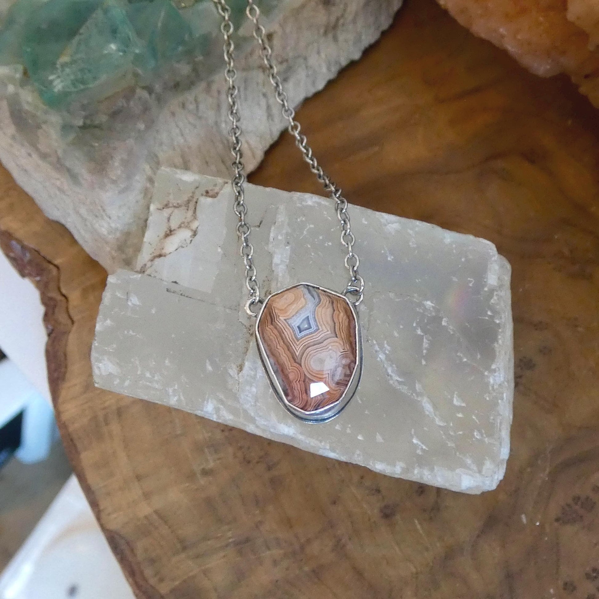 Choose Your Vertical Laguna Lace Agate Necklace - Sterling Silver