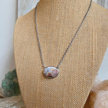 Laguna Lace Agate Necklace - East-West Pendant - Sterling Silver