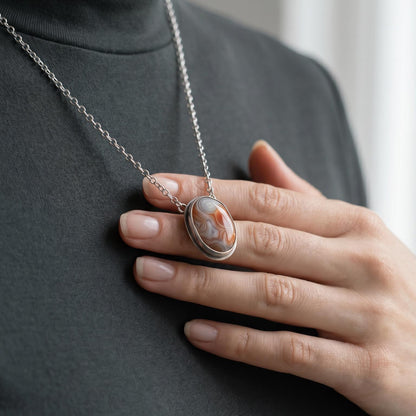 Choose Your Vertical Laguna Lace Agate Necklace - Sterling Silver