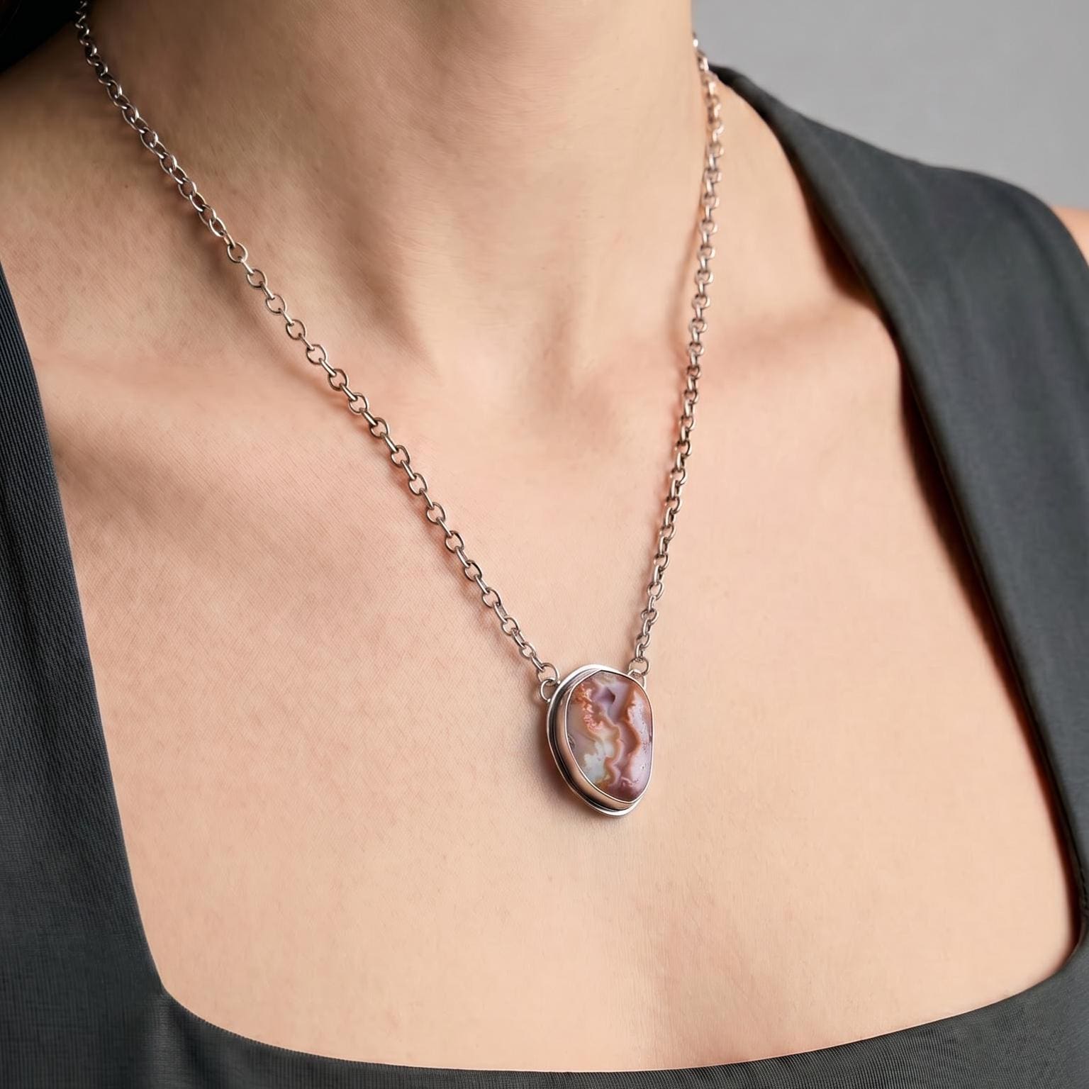 Choose Your Vertical Laguna Lace Agate Necklace - Sterling Silver
