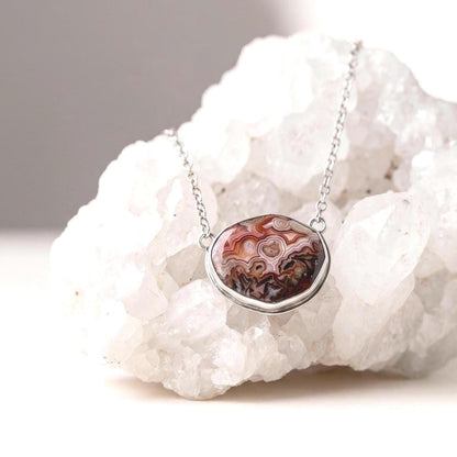 Laguna Lace Agate Necklace - East-West Pendant - Sterling Silver