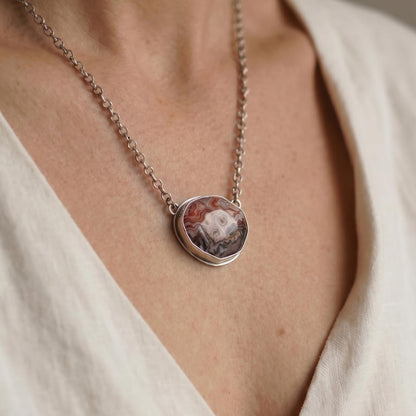 Laguna Lace Agate Necklace - East-West Pendant - Sterling Silver