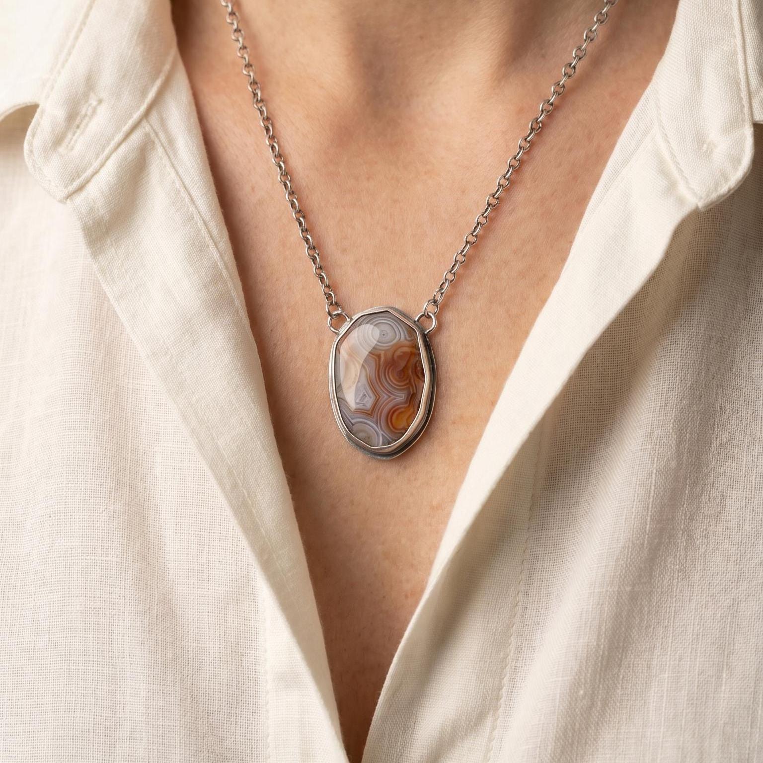 Choose Your Vertical Laguna Lace Agate Necklace - Sterling Silver