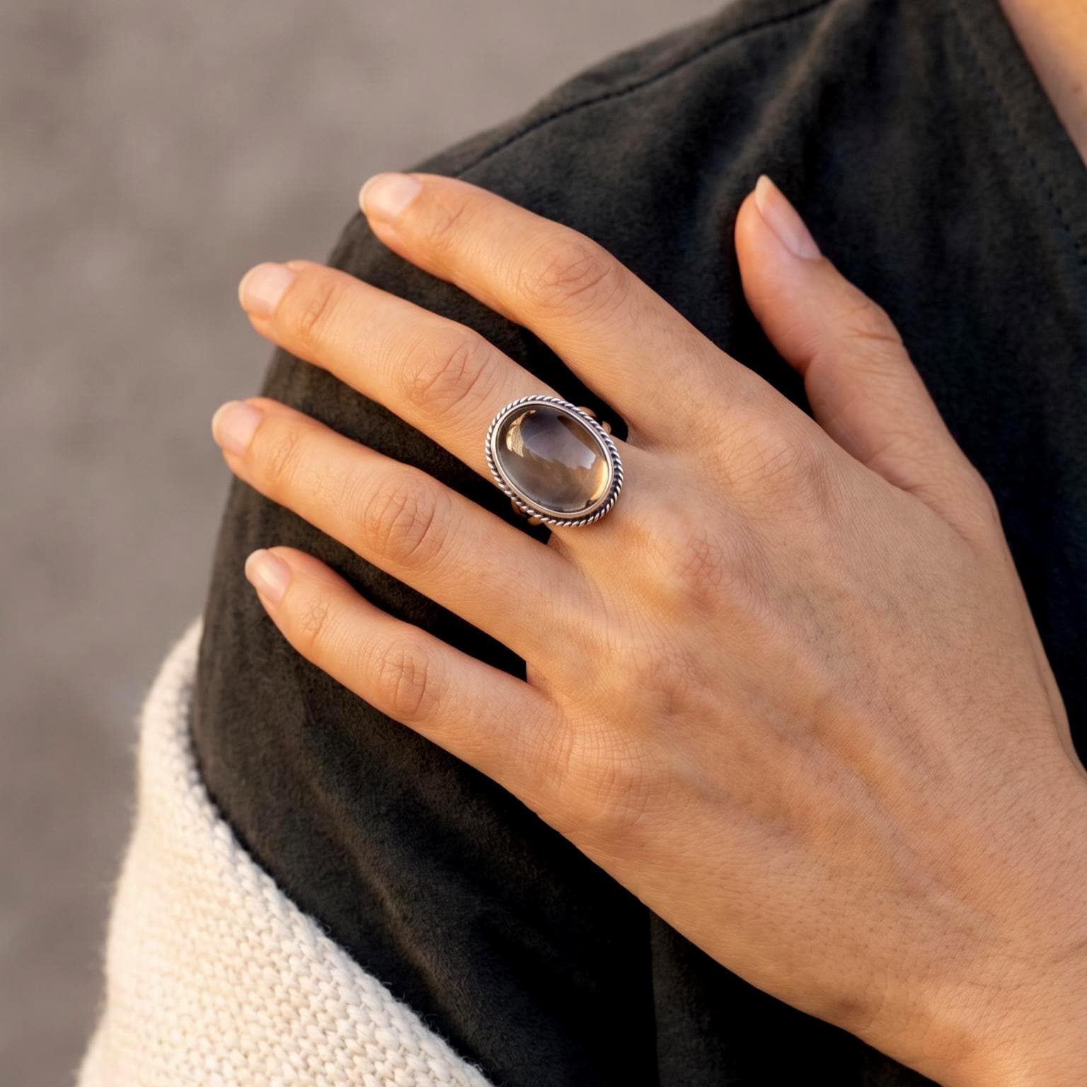 Smoky Quartz Boho Ring - .925 Sterling Silver - Silversmith