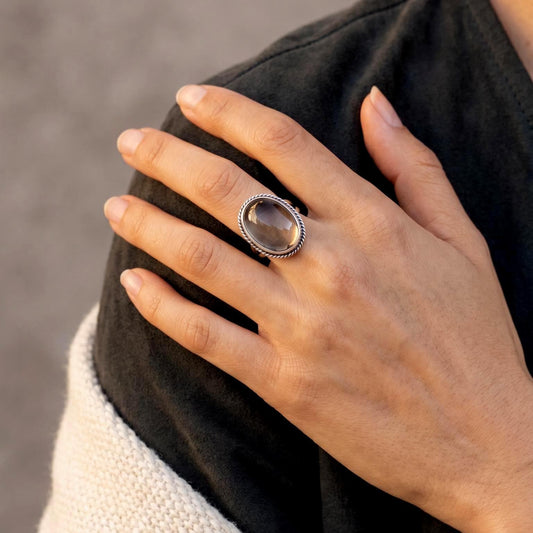 Smoky Quartz Boho Ring - .925 Sterling Silver - Silversmith