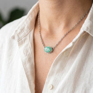 Oval Turquoise Pendant Necklace – Sterling Silver Boho Chain