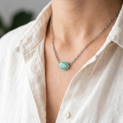 Oval Turquoise Pendant Necklace – Sterling Silver Boho Chain