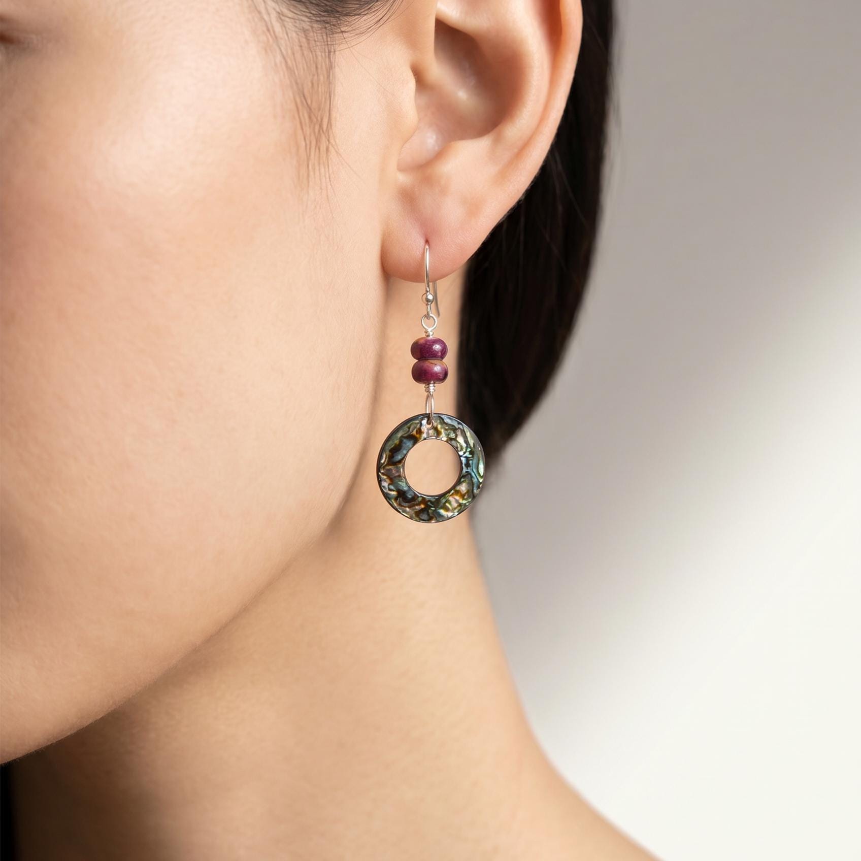 Purple Spiny Oyster Shell and Abalone Earrings- .925 Sterling Silver