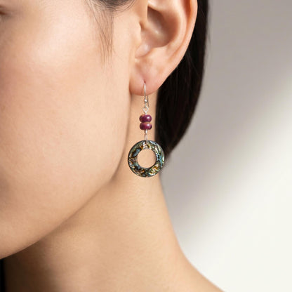 Purple Spiny Oyster Shell and Abalone Earrings- .925 Sterling Silver