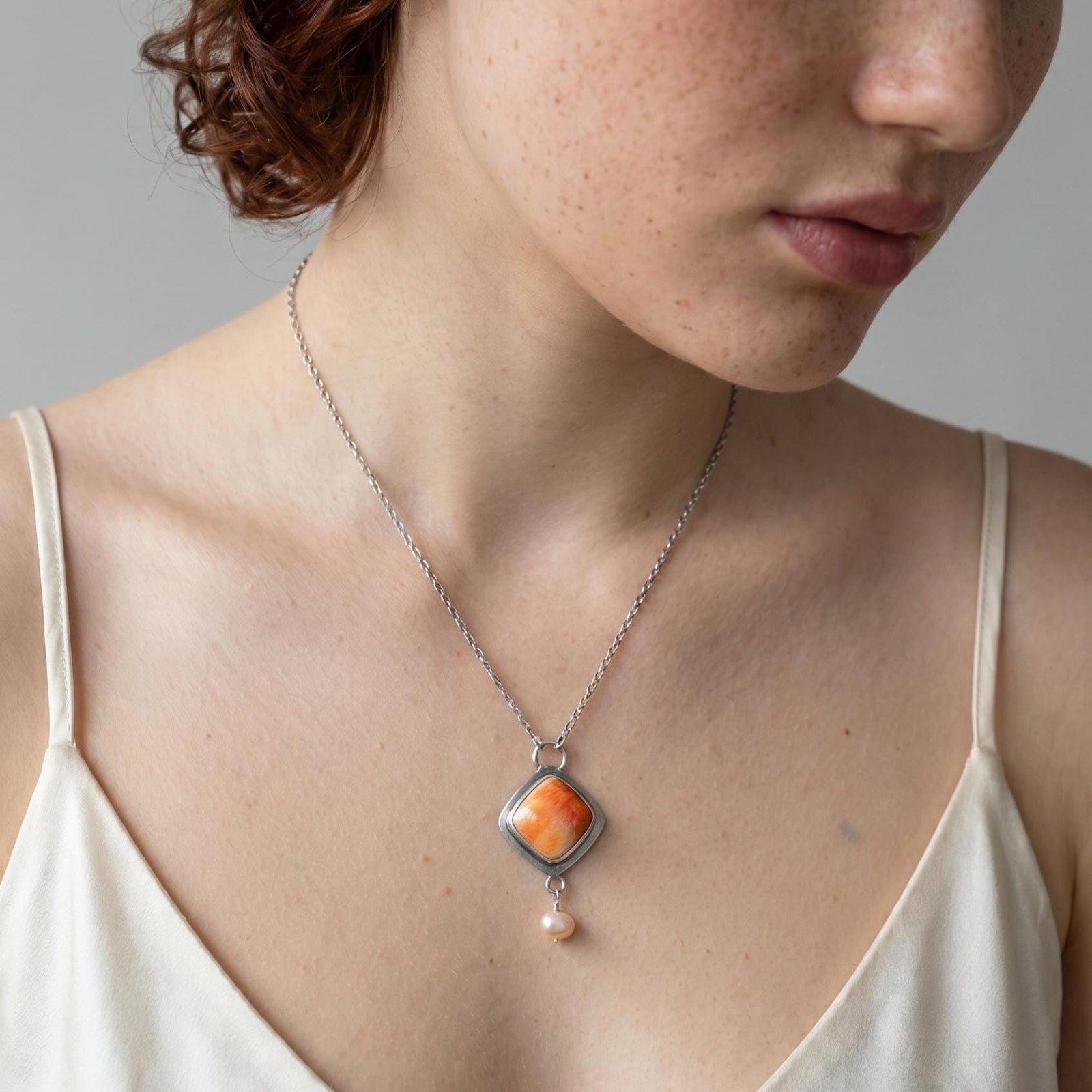 Spiny Oyster & Freshwater Pearl Necklace - Sterling Silver