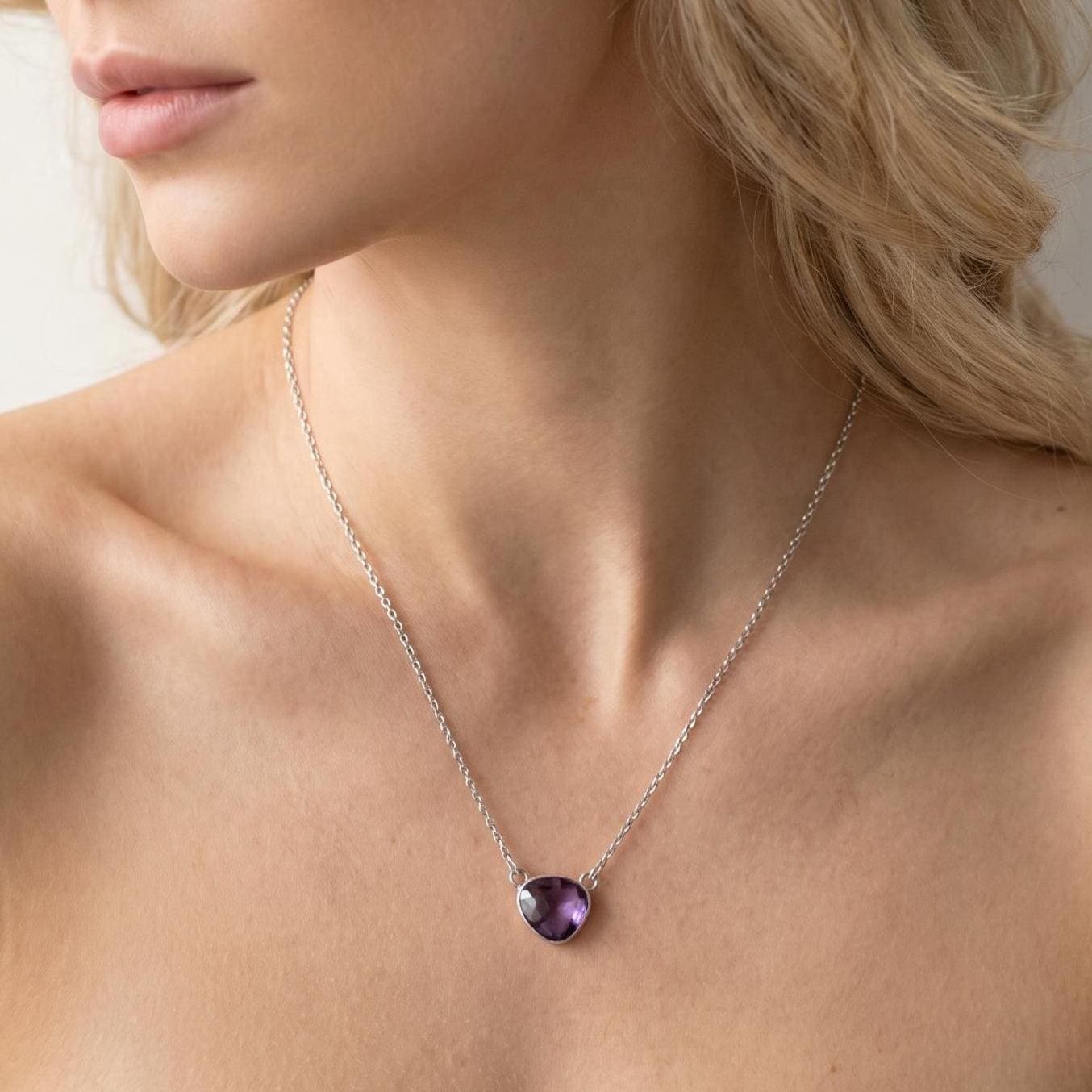 Trapiche Amethyst Sterling Silver Necklace - Rose Cut Purple Pendant