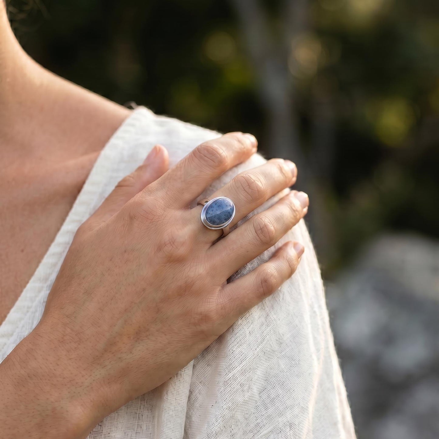 Cornflower Blue Sponge Coral Ring - Sterling Silver Boho Statement